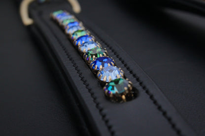 Hundehalsband Leder Blaue Kristalle